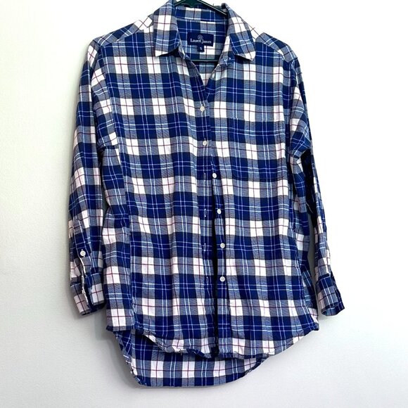 Lauren James plaid collared long sleeve button up shirt, blue white and red size - Picture 10 of 12